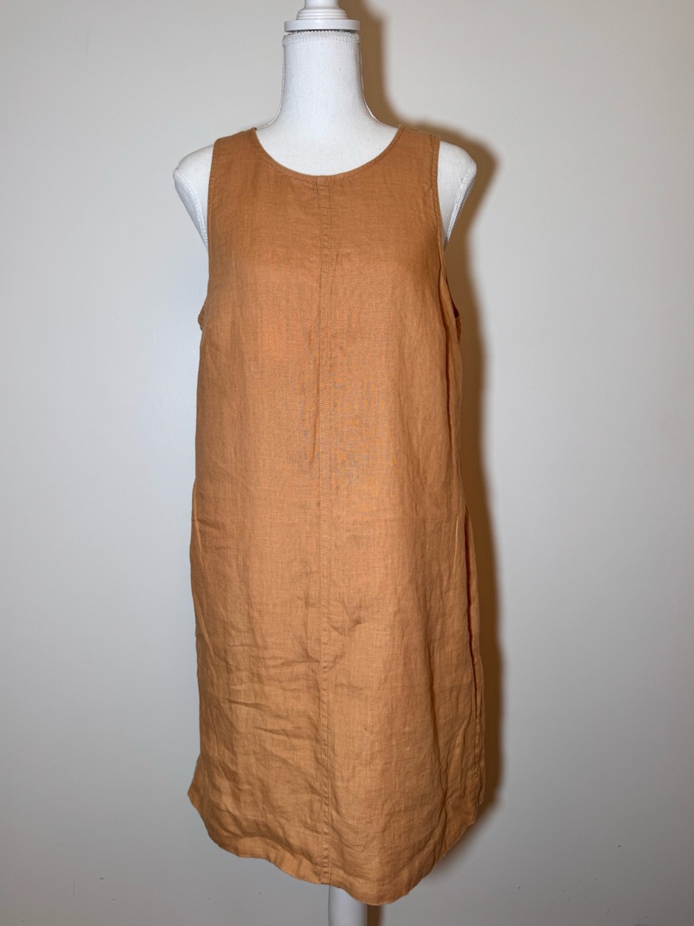 J.Crew Maxine Linen Shift Dress S Burnt Orange Button Back Pockets
